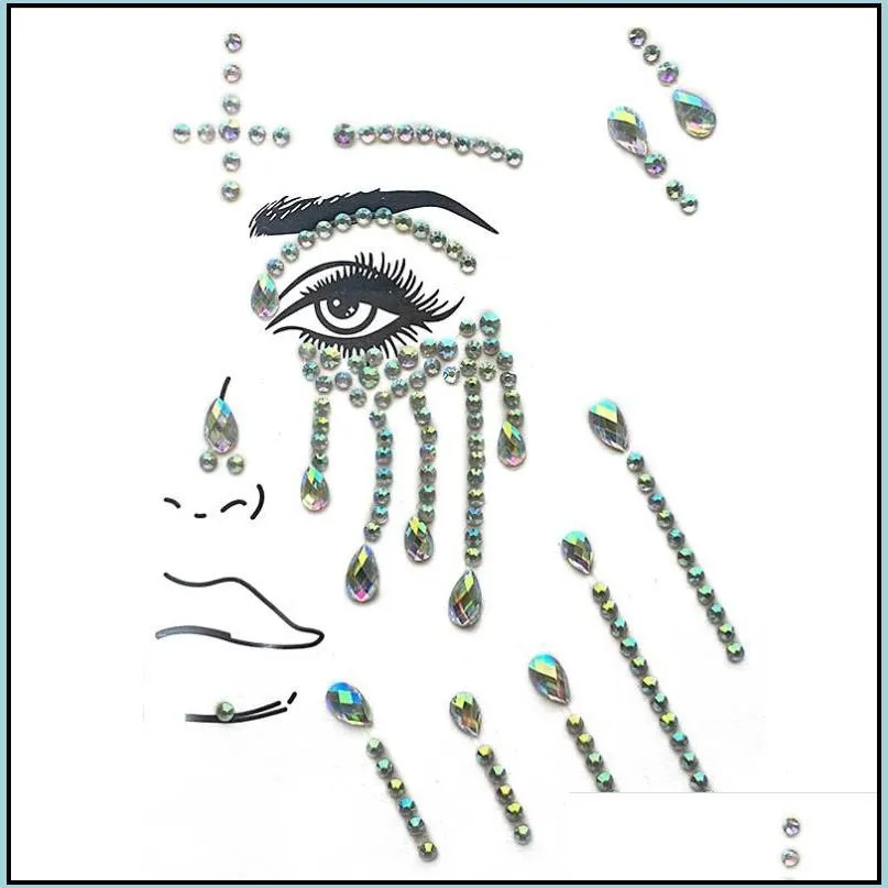 face gems temporary tattoo stickers party decoration self adhesive acrylic crystal body glitter sticker diy art jewels rhinestone for rave festival