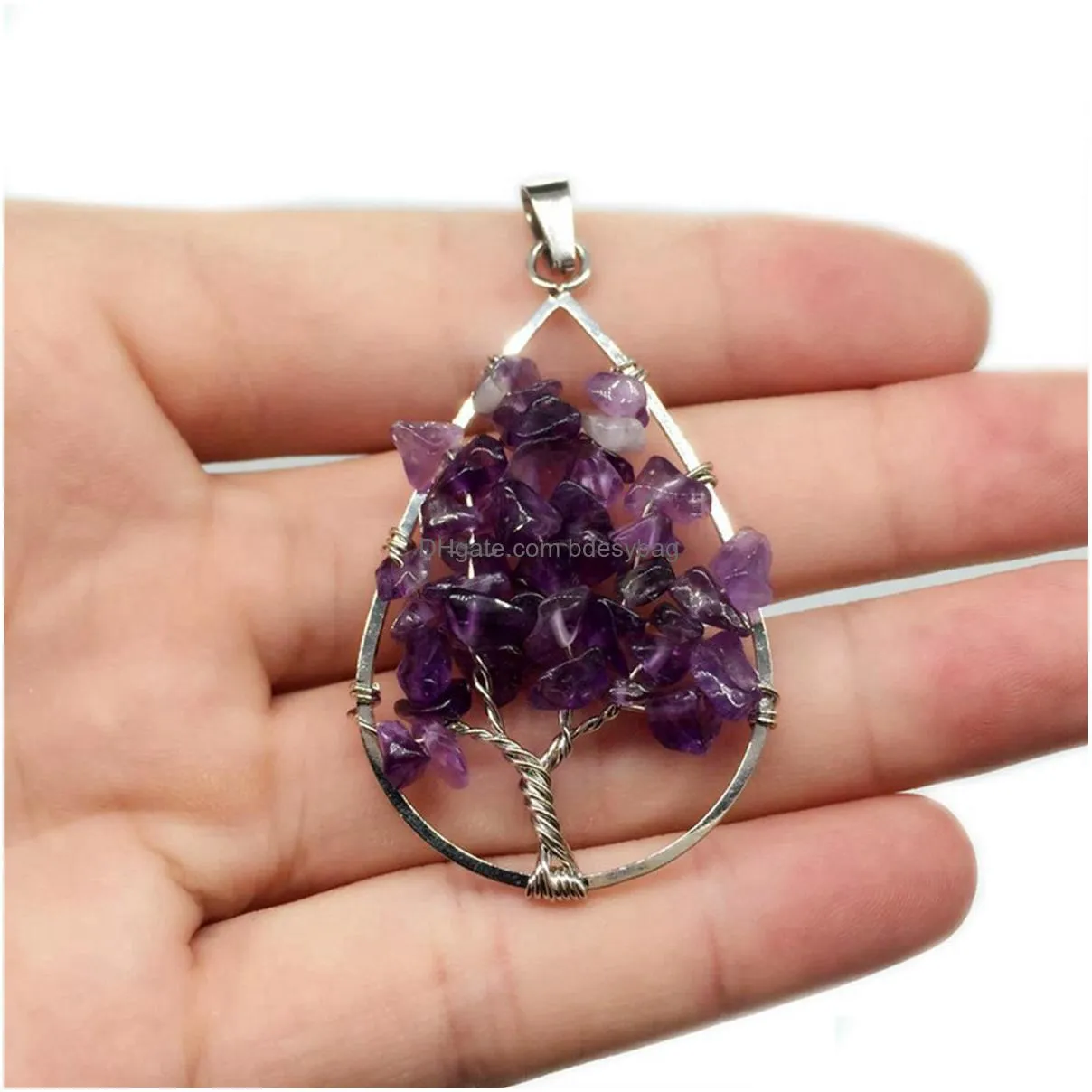 tree of life birthstone sterling silver pendant jewelry natural healing crystals quartz necklace for uni