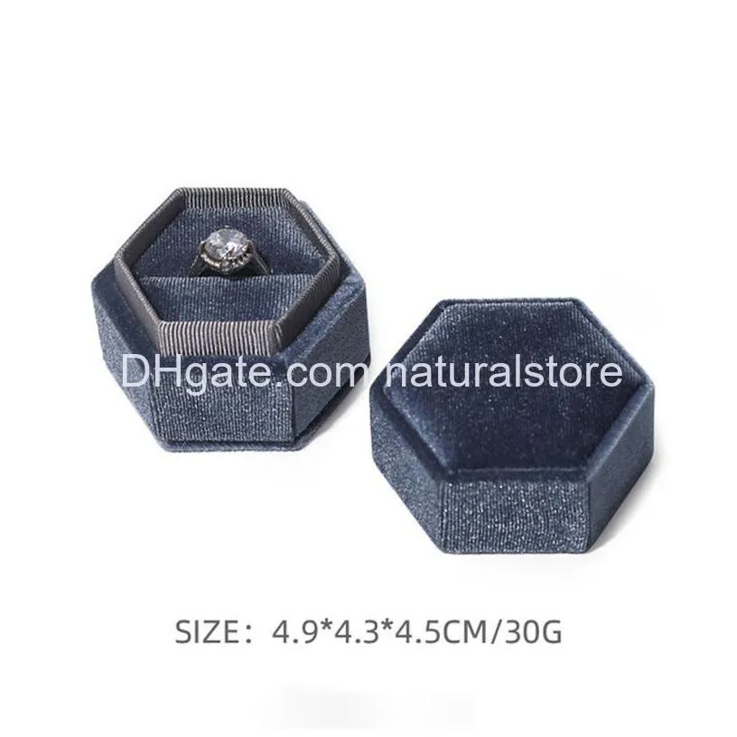 hexagon shape velvet jewelry ring box storage case holder wedding ring display boxes for women gift earrings packaging
