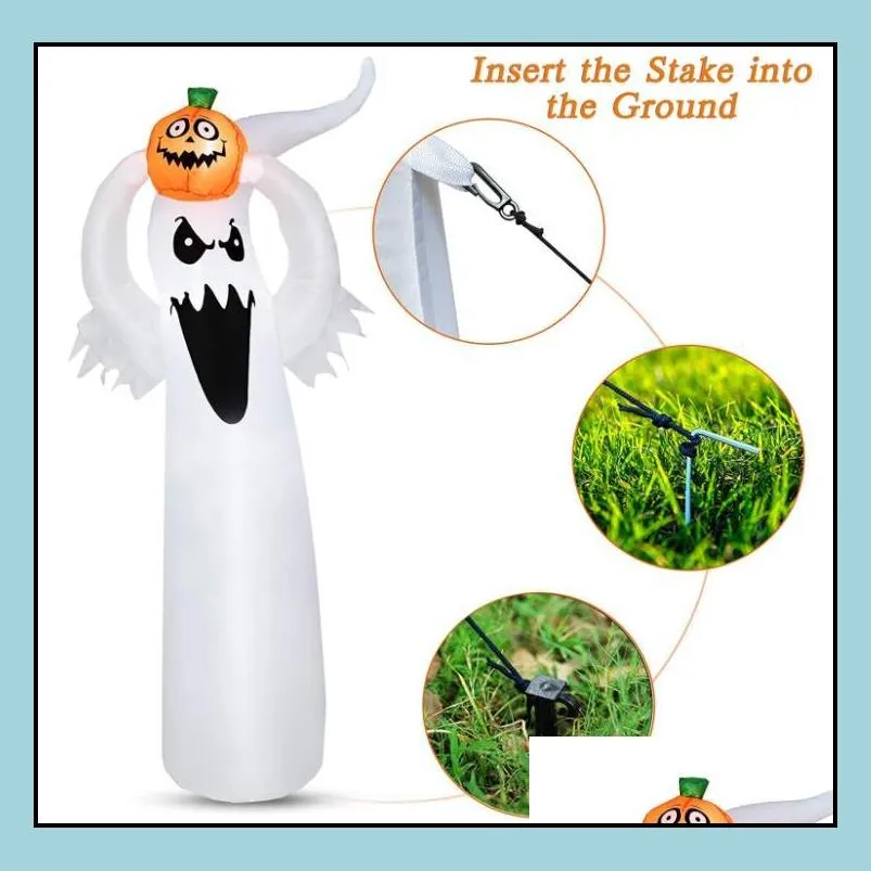 scary halloween inflatable ghostpumpkin combination party decoration led lights blow up indoor outdoor lawn festive atmosphere deocr 5.9ft