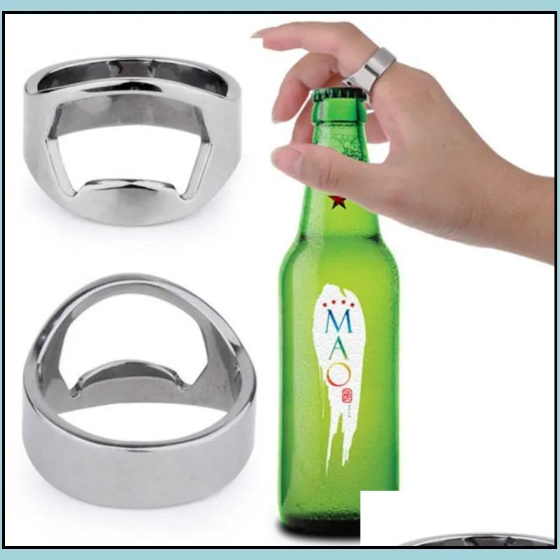 ring beer bottle opener stainless steel colorful for men women creative club bar finger tool jewelry party present supplies gold siver black blue