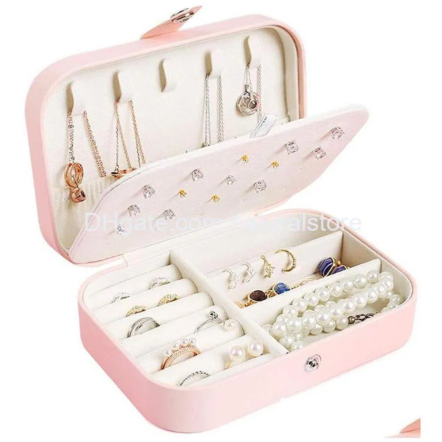 protable pu leather jewelry box fashion necklace ring earrings storage organizer holder travel cosmetics beauty accessories display case