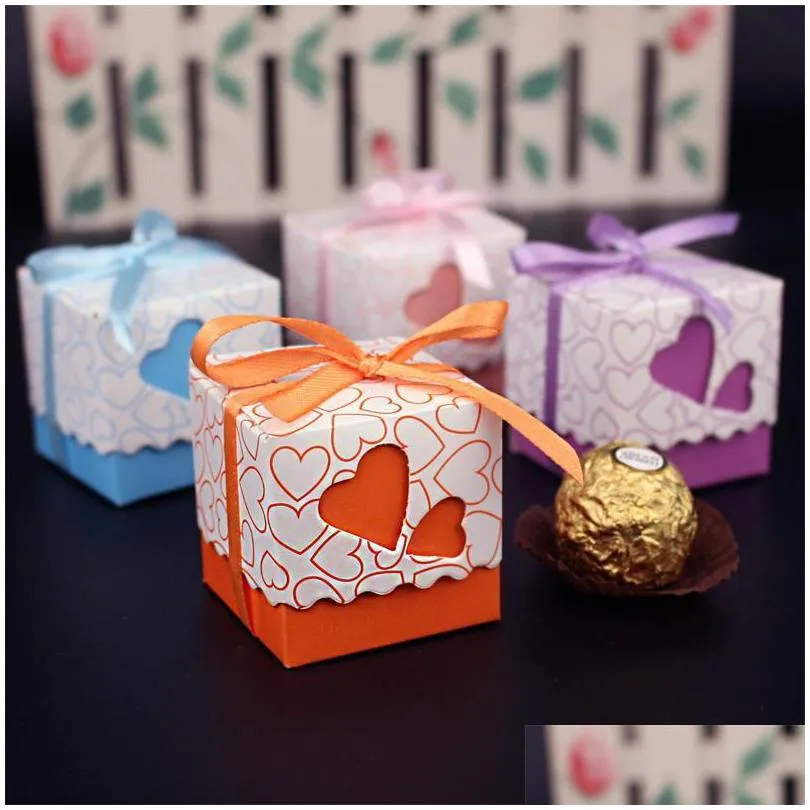 gift wrap creative birthday candy boxes double hollow love heart paperbags ribbon packing box multi color high quality 0 14ab