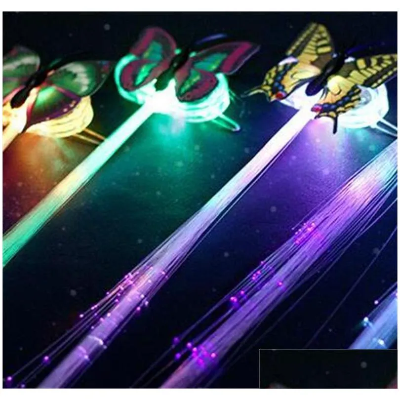 35cm butterfly luminescence ponytail girl party optical fiber noctilucent hairpin colorful children led toys glow 0 75jf o2