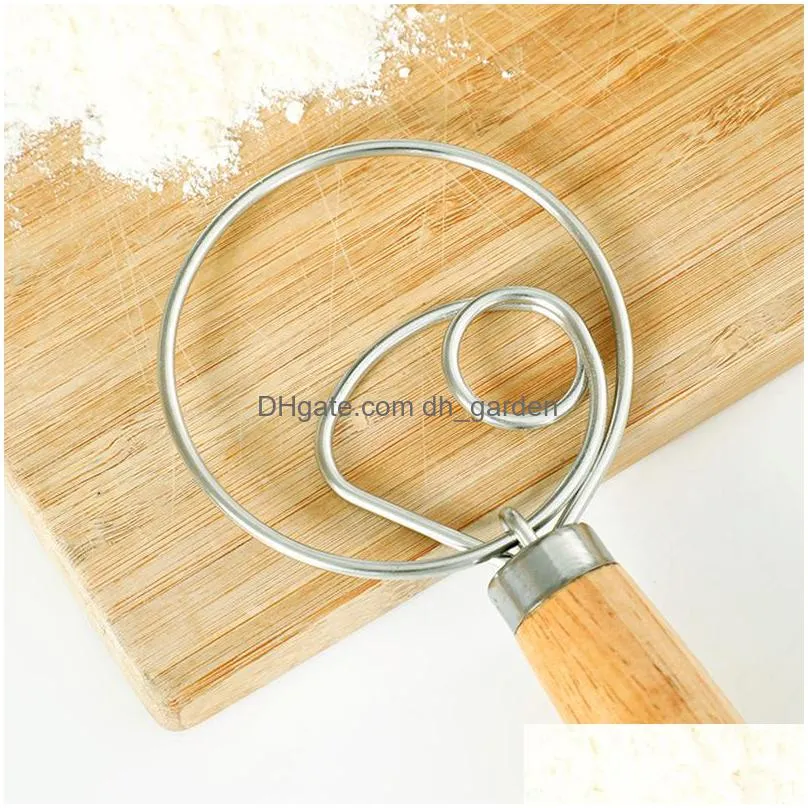 dough whisk mixer flour egg beater baking tools stainless steel dutch style danish cake dessert wooden handle blender admixer 3 styles