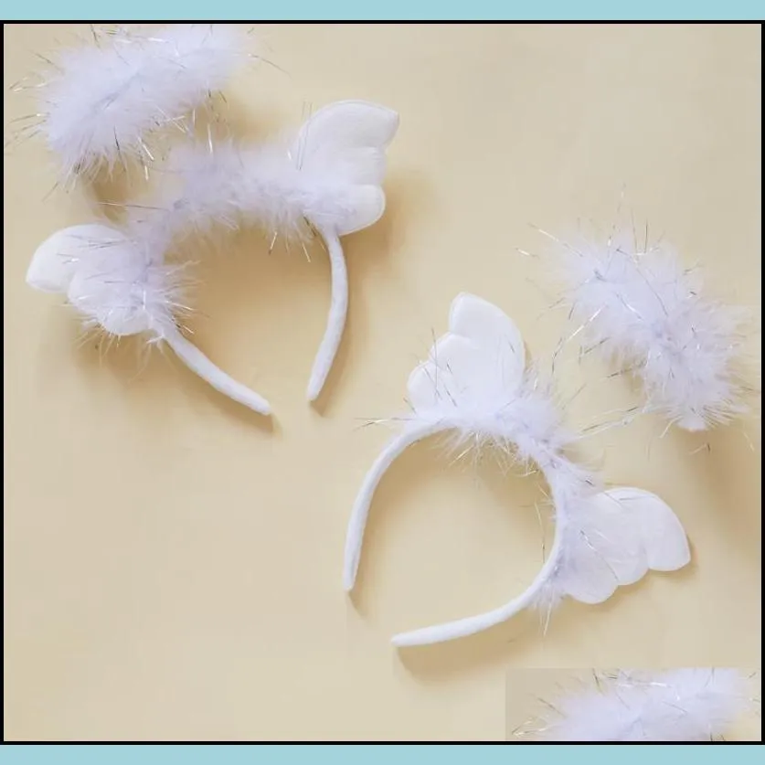 light up led angel halo headband white feather wings party christmas fancy dress costume hair accessory