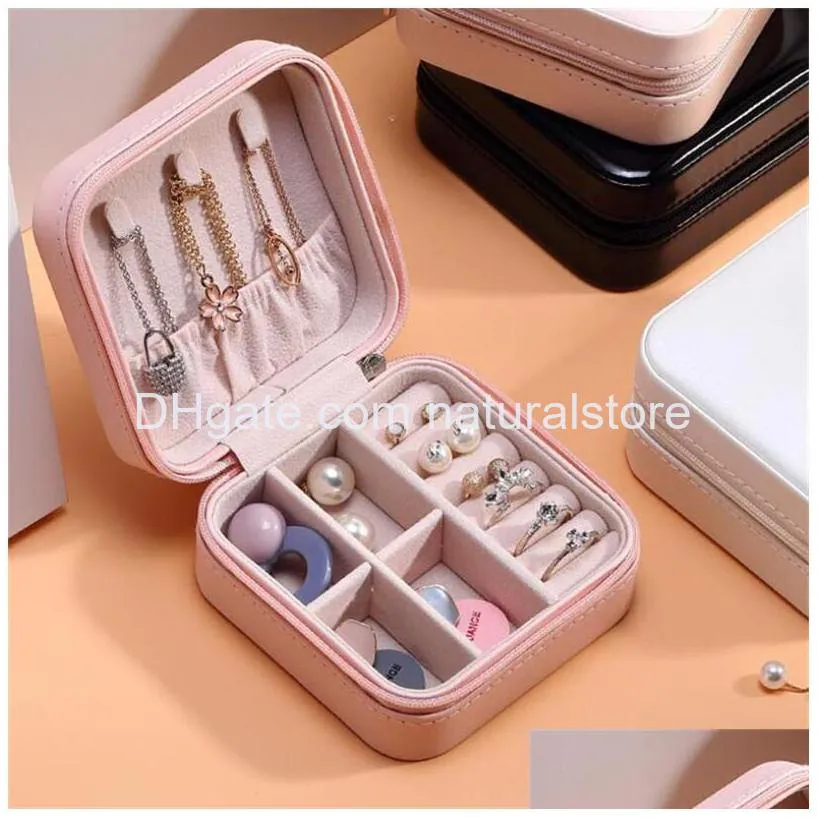 portable zipper pu leather travel jewelry storage box rings earrings necklace organizer gift display case travel accessories holder package
