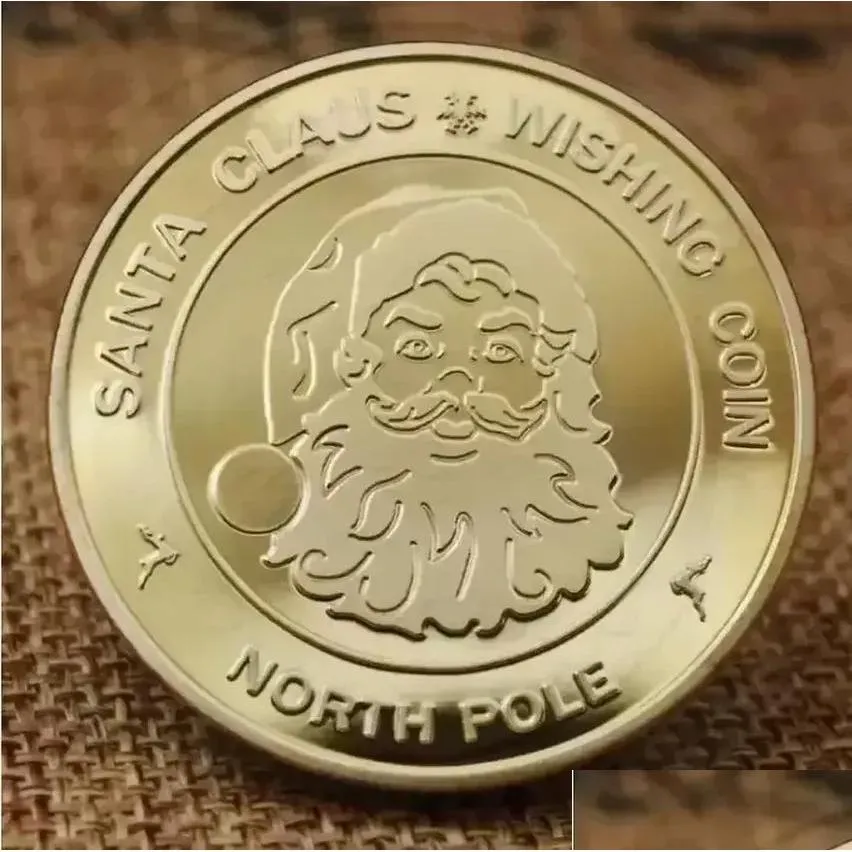 santa claus wishing arts coin collectible gold plated souvenir coin north pole collection gift merry christmas