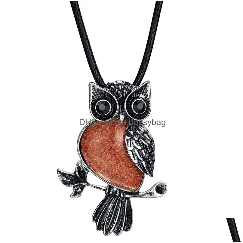 qimoshi natural stone owl pendant men and women fashion cure halloween energy necklace gift