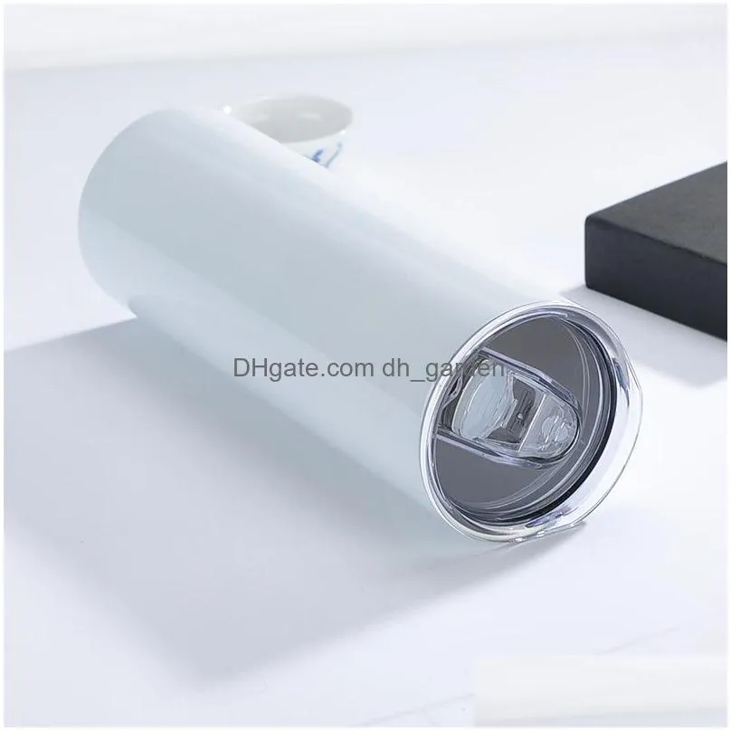 sublimation blank stainless steel tumblers straight thermos mug thermal transfer household water bottle with straw 20oz