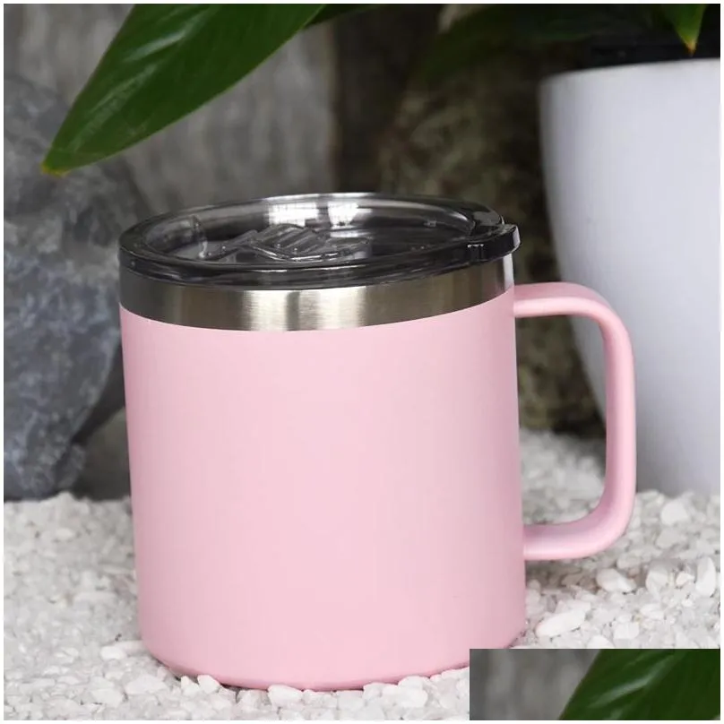 14oz coffee mug with handle stainless steel powder coated travel tumbler cup vacuum insulated camping mug with lid