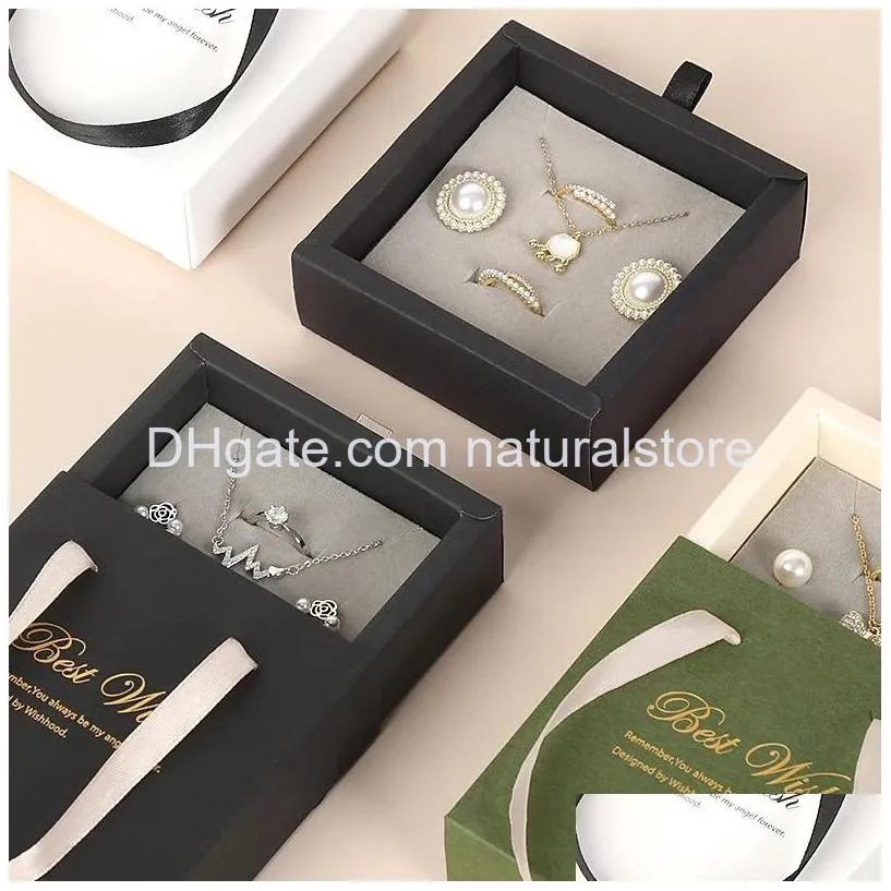 drawer type jewelry box paper ring earrings necklace packaging boxes gift display cases with handle