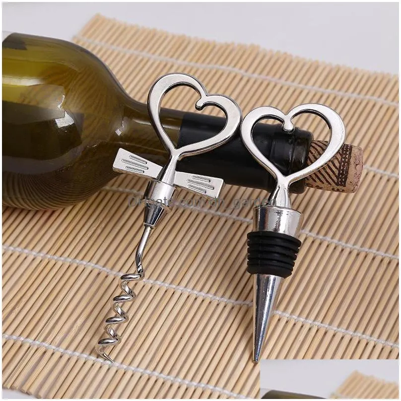 wedding guest gift kitchen bottle openers corkscrew wines stopper creative heart shaped pair of wine set