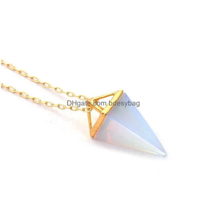 healing crystal opal pyramid amethyst necklace gold plated howlite rose quartz amulet natural stone pendant necklaces collier