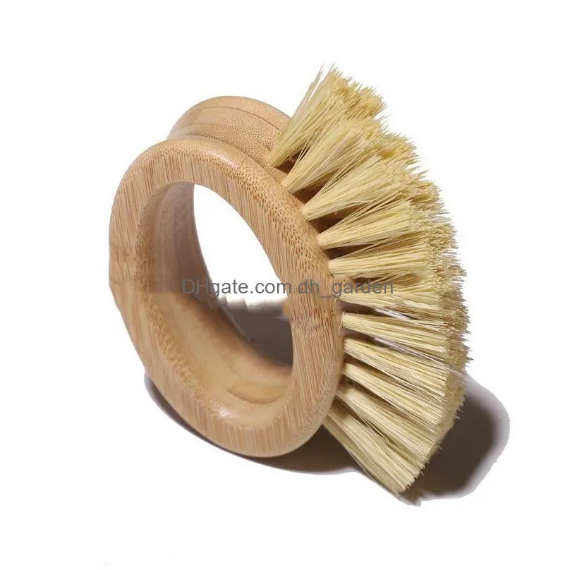 wooden handle cleaning brush creative oval ring sisal dishwashing brushs natural bamboo household kitchen supplies