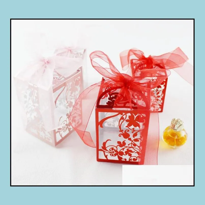 wedding bithday party clear pvc gift box with ribbon printed treats sweets candy  macaron cake square boxes christmas gift favor