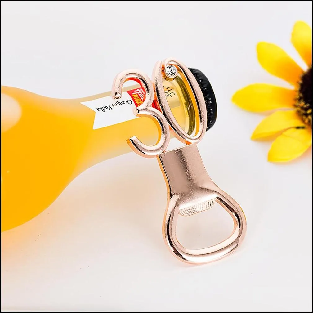 numbers bottle opener party favor gold metal diamond beer wine opener wedding anniversary 30th 40th 50th 60th 70th 80th event prensent decoration with gift