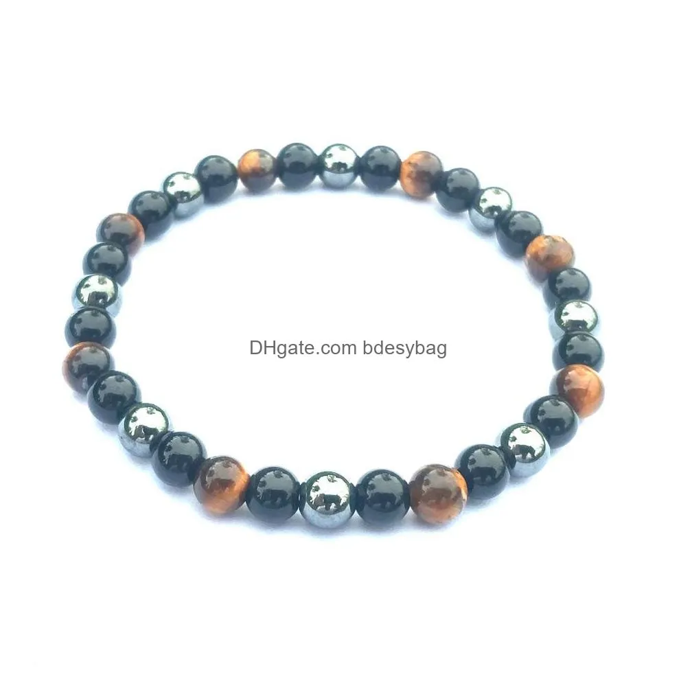 womens mens handmade classic black gallstone tiger eye obsidian 8mm mixed color bracelet bead bracelet