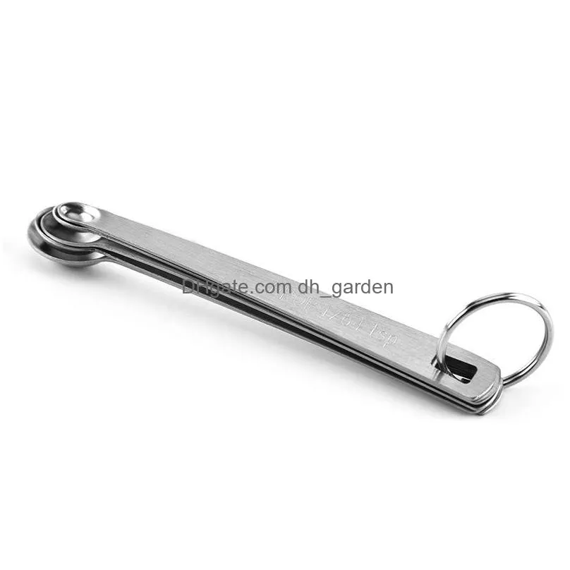 stainless steel measuring spoon set tool mini seasoning spoons keychain portable baking supplies hangable household kitchen tools