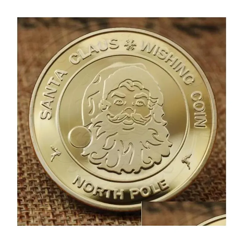 santa claus wishing arts coin collectible gold plated souvenir coin north pole collection gift merry christmas