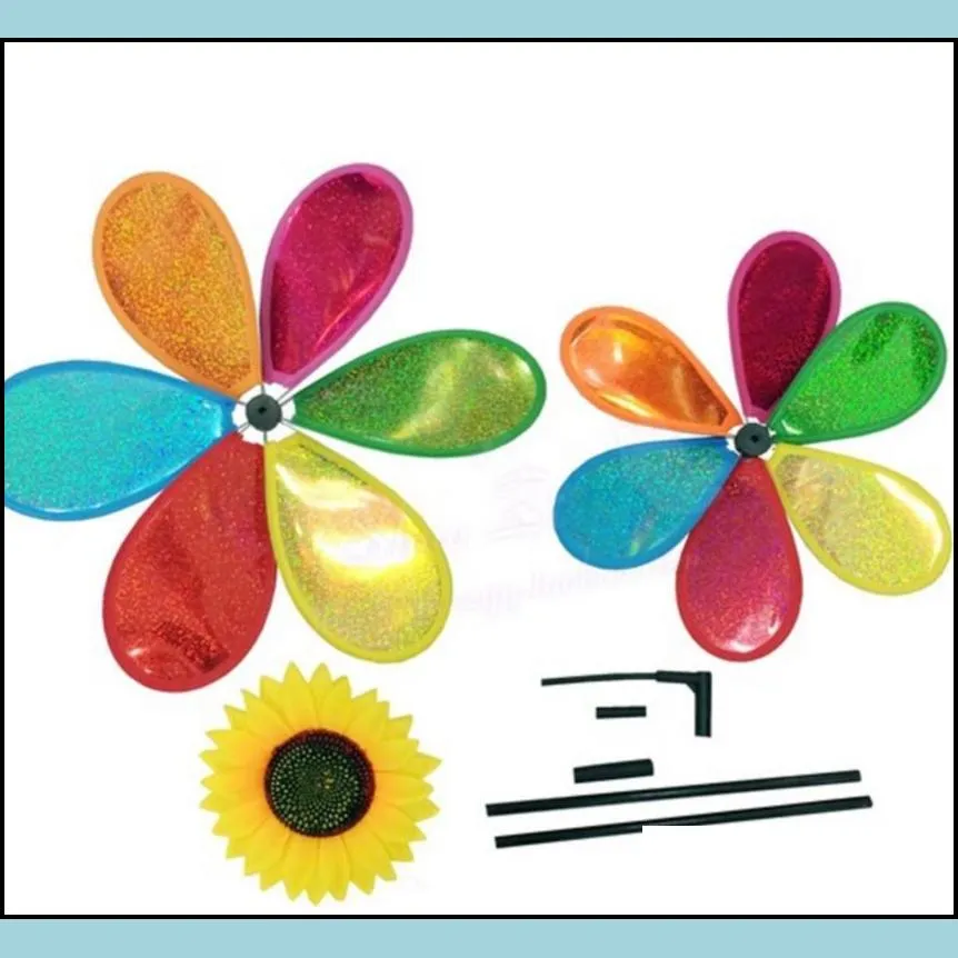 garden decorations rainbow pinwheels sunflower whirligig wind spinner windmill toys for yard lawn art decor baby kids toy