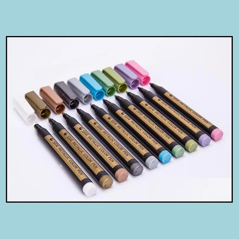 sta metallic color pen markers painting pens medium tip pens metal art permanent diy marker school writing supplies
