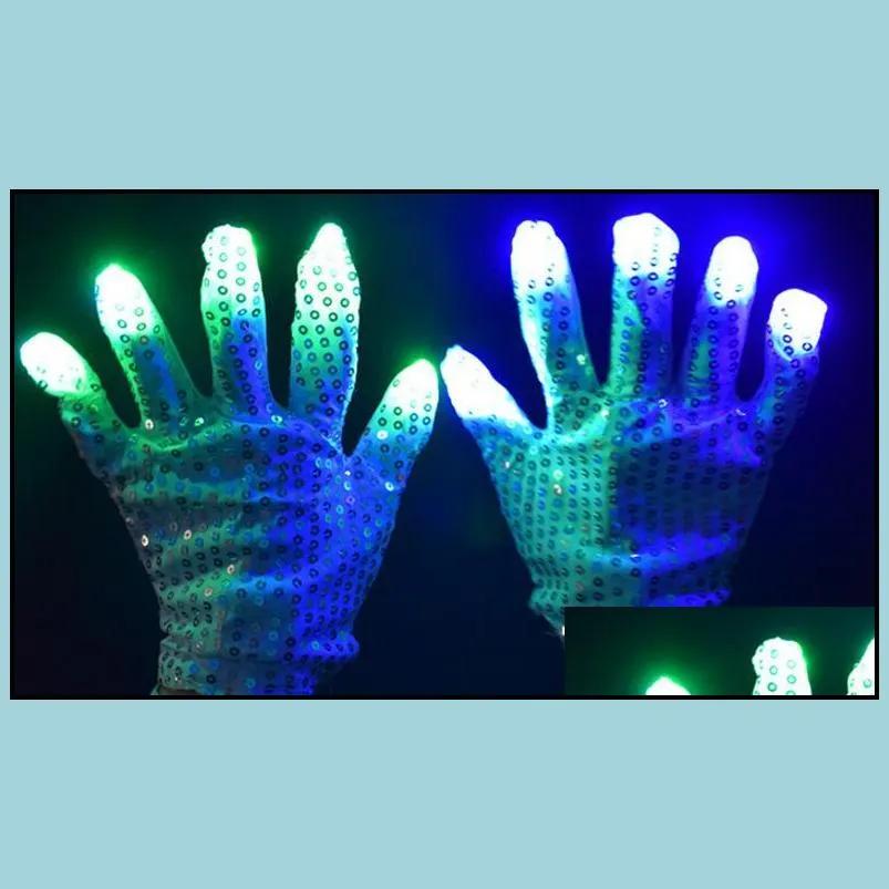 new led glow flashing sequins gloves party dance finger lighting mittens gloves halloween christmas performance stage props festive