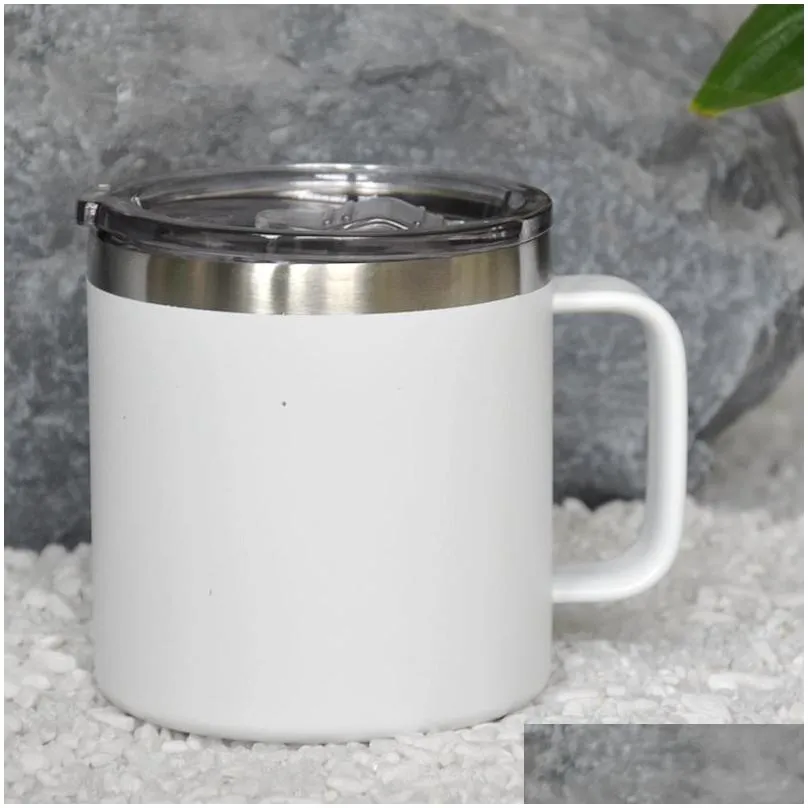 14oz coffee mug with handle stainless steel powder coated travel tumbler cup vacuum insulated camping mug with lid