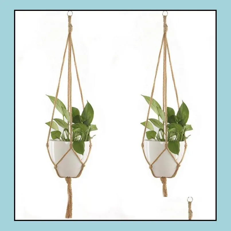 plant hanger jute rope flower pot handmade knitting plant holder hanging basket with hook novelty indoor outdoor home garden balcony