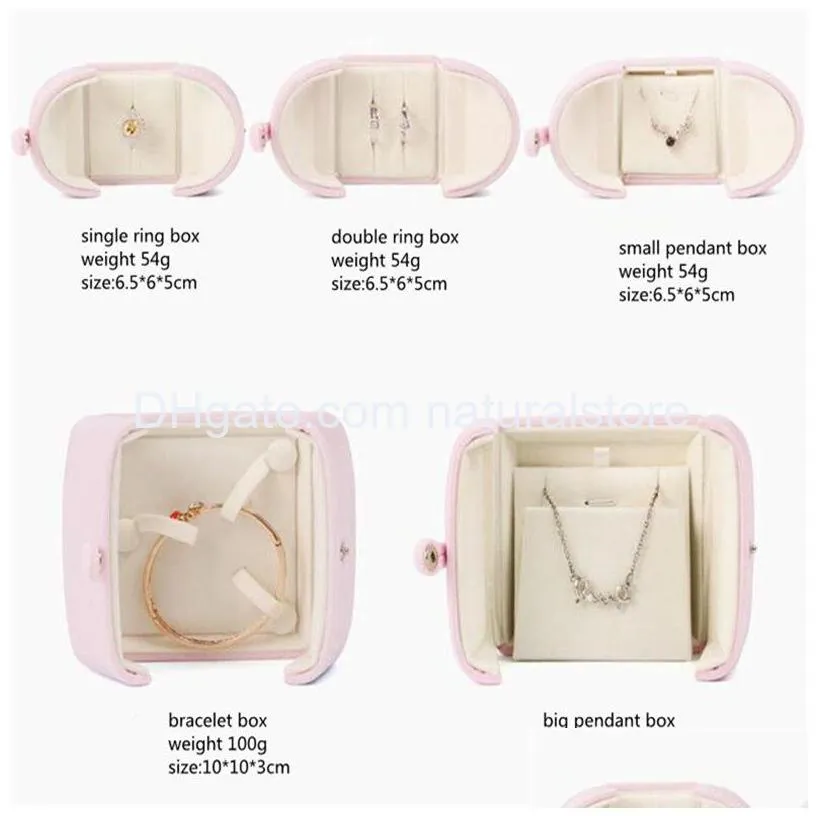 double open jewelry box small portable travel jewelry organizer vintage velvet ring bracelet necklace earrings packaging boxes