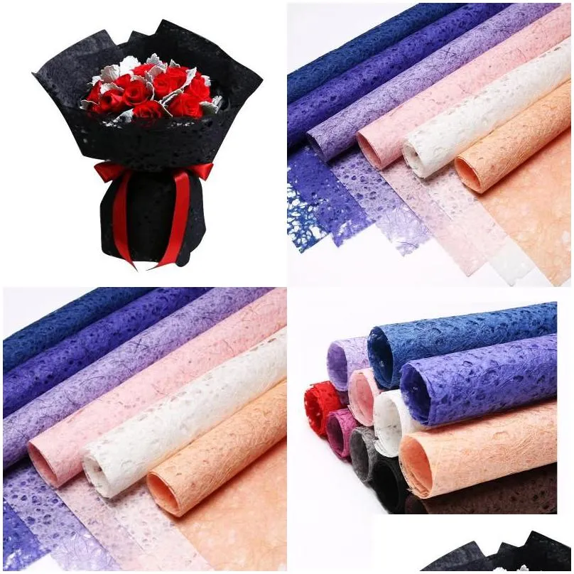 pure color gift wrapping paper florist colour hollowed out bouquet packaging material wedding supplies a set of ten sheets new 20 92hx