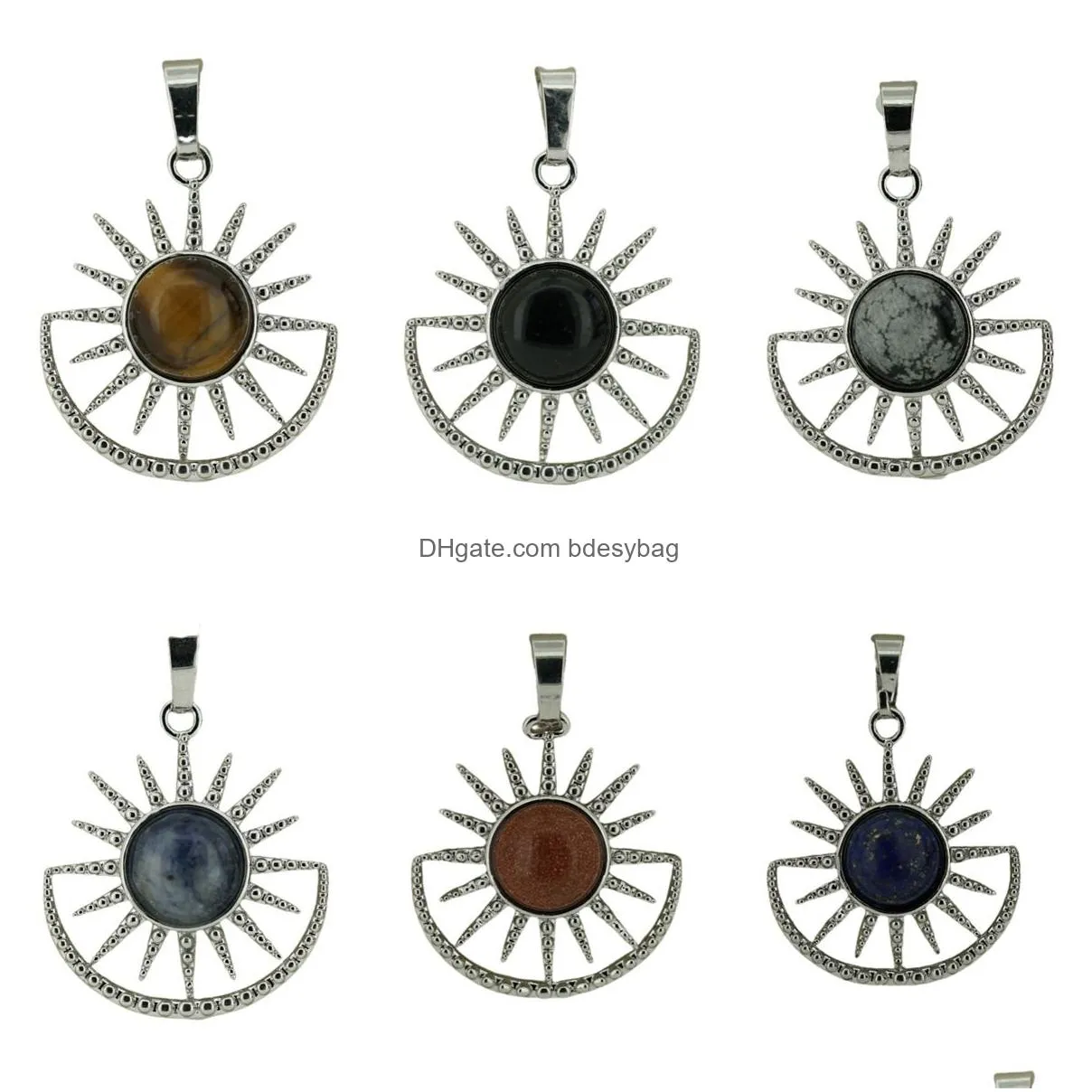 sun shape pendant natural stone healing crystal quartz copper moon pendant for women men jewelry making