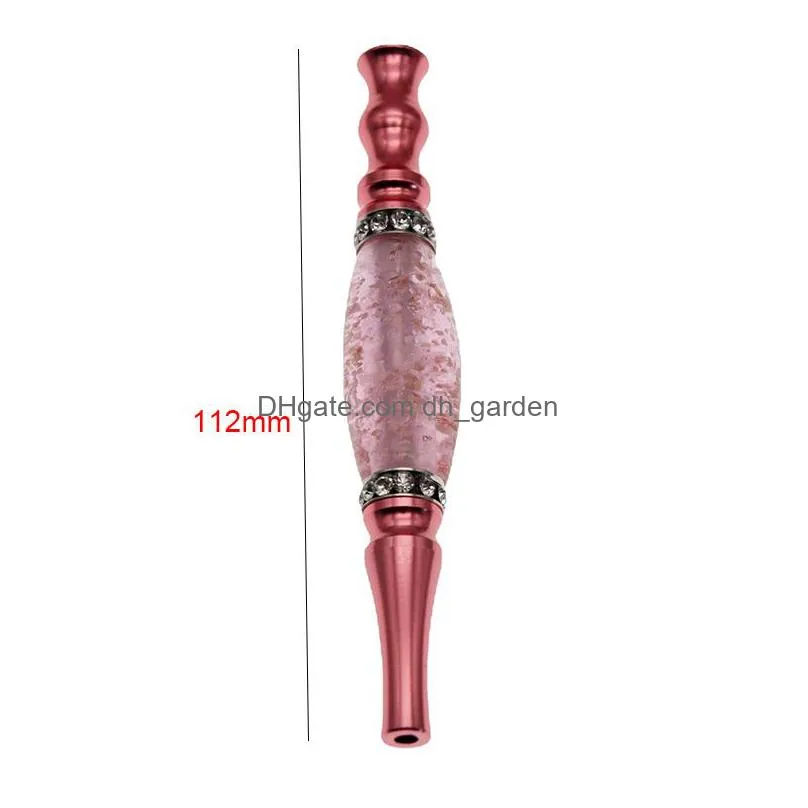 portable luminous pipe ladies diamond straight metal cigarette holder home smoking accessories 112mm