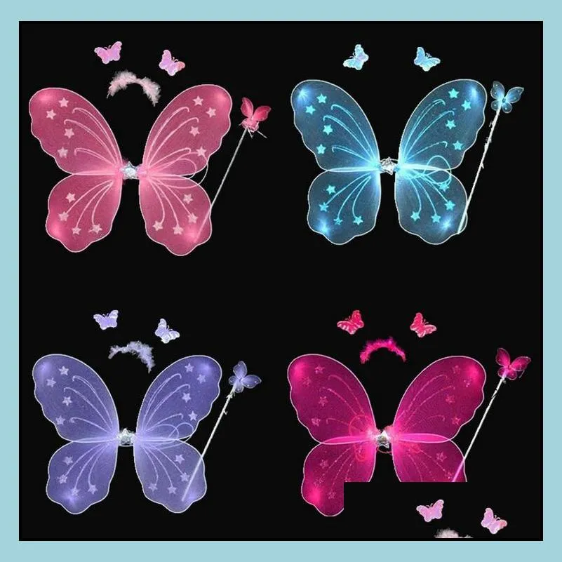 hot angel butterfly wings threepiece butterfly wings hair hoop magic wand halloween children performing photography props gift