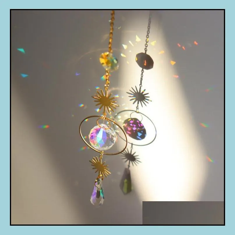 sun catchers hanging crystal ball beaded ornament garden decorations window patio lawn moon star pendant glass prism rainbow maker wind