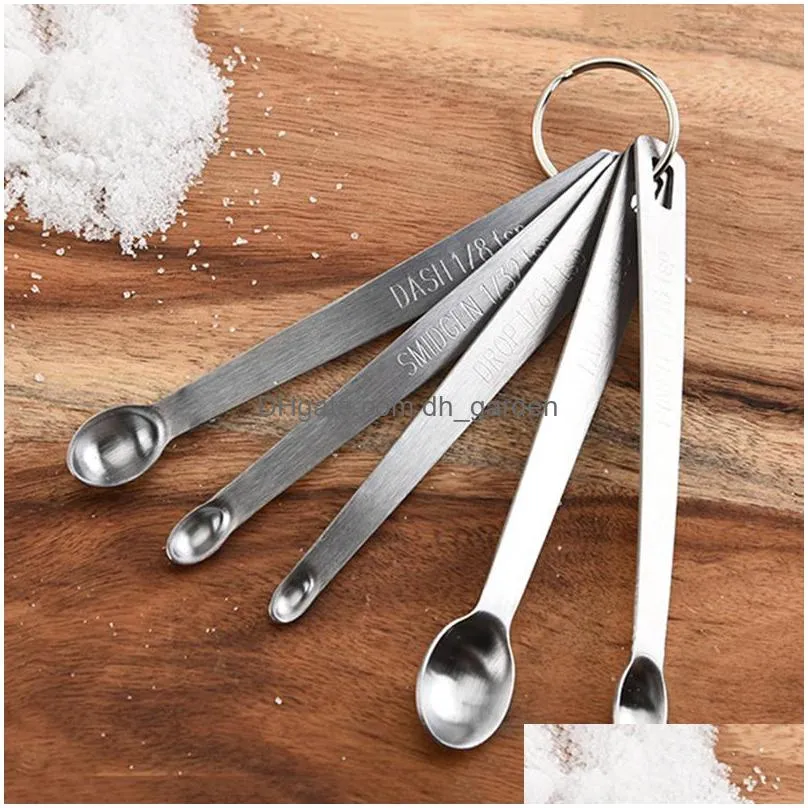 stainless steel measuring spoon set tool mini seasoning spoons keychain portable baking supplies hangable household kitchen tools