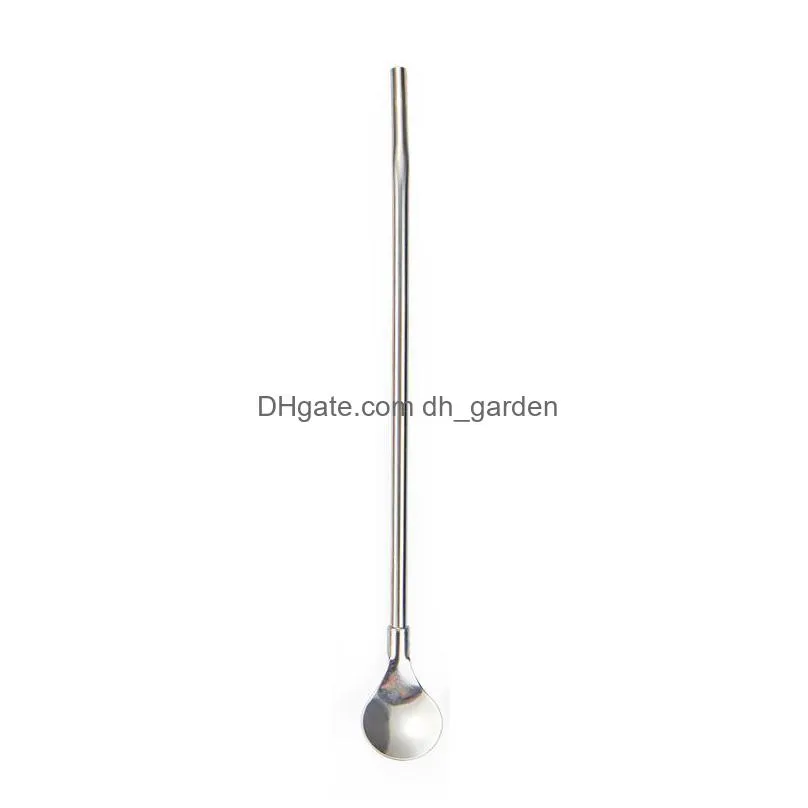 stainless steel straw spoon creative metal color coffee milk tea beverage dual use straws stirring spoons bar supplies