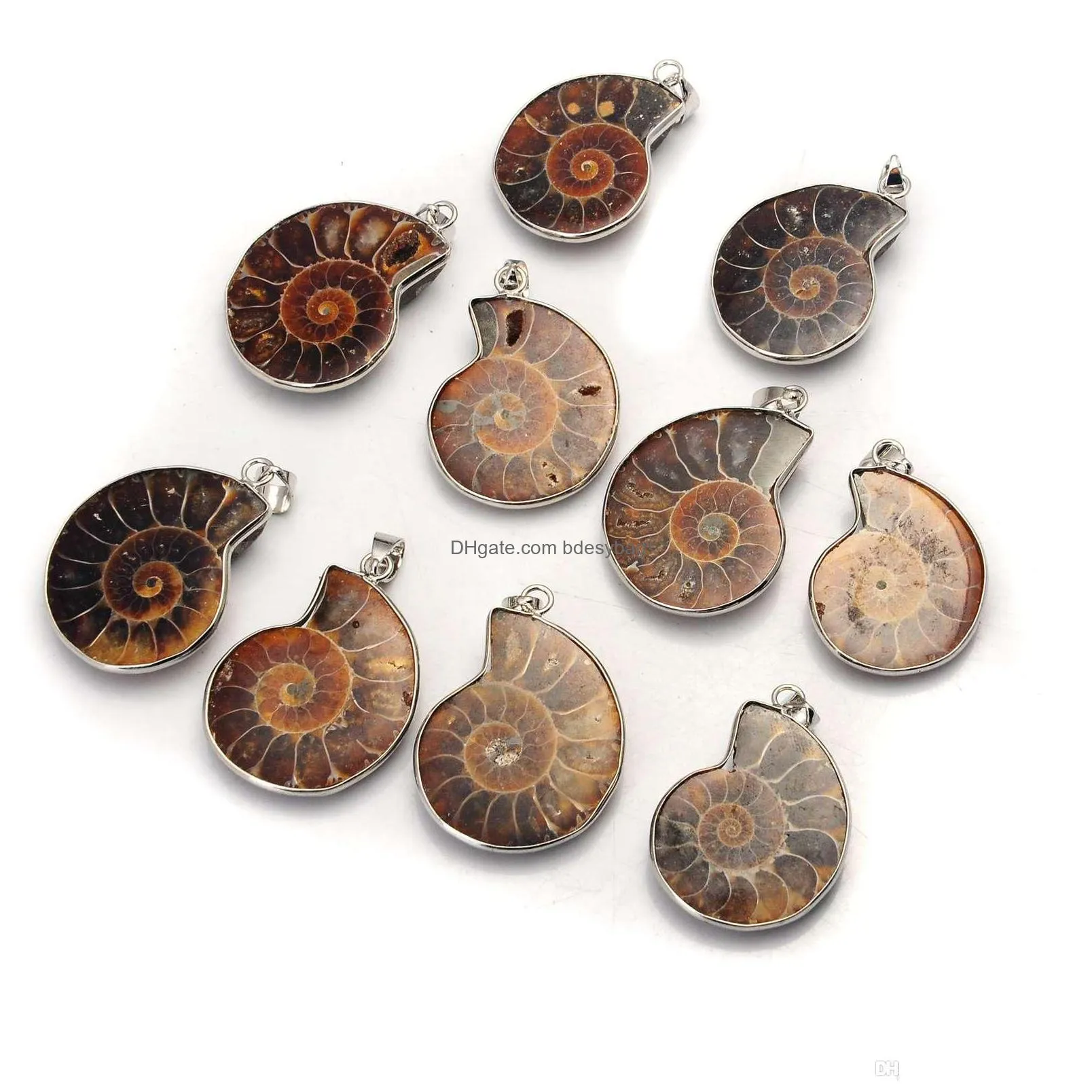 natural stone chrysanthemum fossil pendant silver plated bail men and women fashion jewelry popular minimalist style