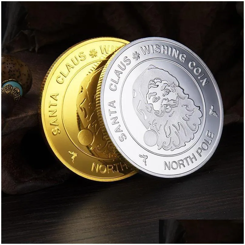santa claus wishing arts coin collectible gold plated souvenir coin north pole collection gift merry christmas