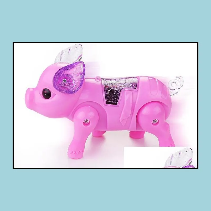 electric walking singing musical light up pig toy with leash kids led flash pet boys girls party favors without battery