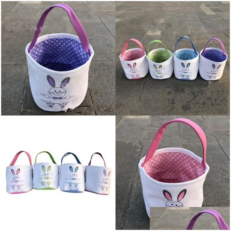 lovely canvas bucket bags diy cylindrical rabbit pattern easter gift candy hand basket 23x25cm 12jz j2