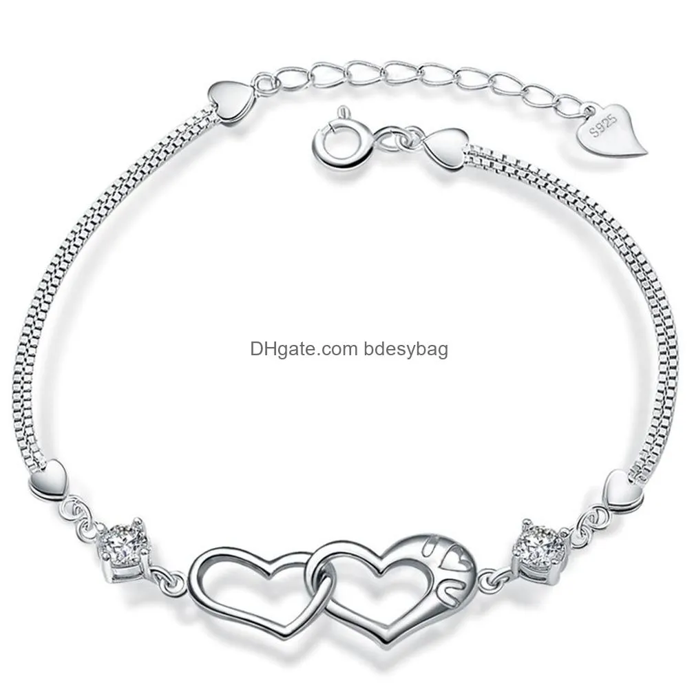 10pc/set fashion heart 925 sterling silver link bracelet adjusted charm gifts for men women daily jewelry