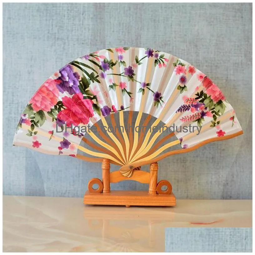 retro chinese bamboo folding cherry blossom flower design art ornament classic hand fans women wedding dance party favor gift 3 7mq kk