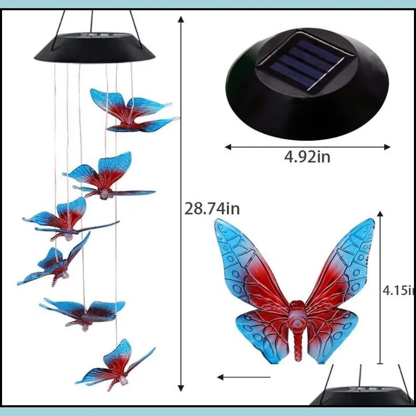 solar hummingbird butterfly wind chimes party decor color changing outdoor waterproof mobile hanging pendant lights for porch patio yard garden