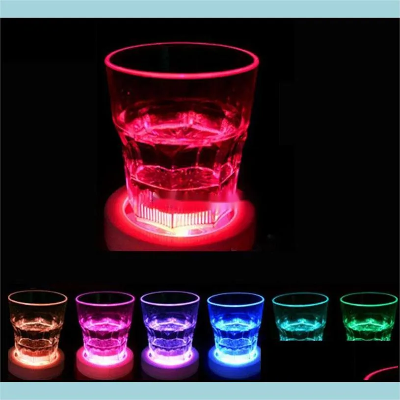 led light coaster 6cm round beer drink light bottle pad bar fun props colorful led light bottle stickers flash cup stickers party gift