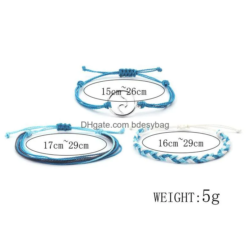 qimoshi bohemian wax line braided bracelet wave handmade 3pcs braided rope waterproof winding bracelet charm woman child