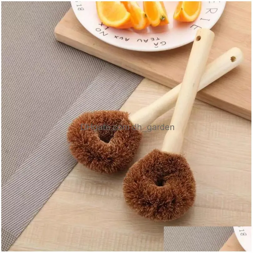 natural coconut brown cleaning brushes non stick oil long handle pot brush can hang type household kitchen tool