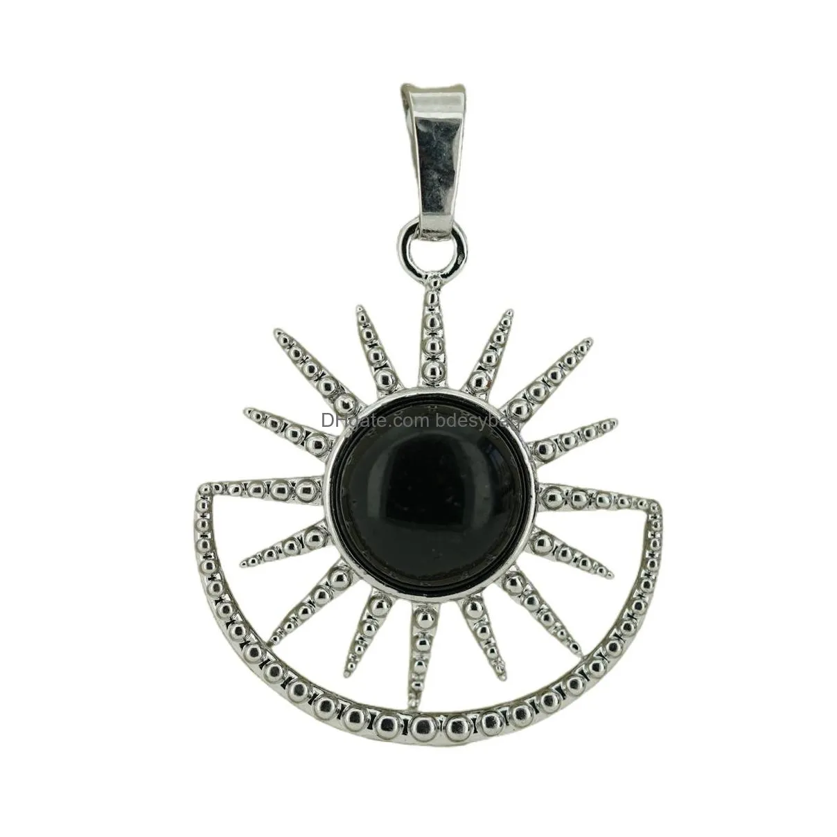 sun shape pendant natural stone healing crystal quartz copper moon pendant for women men jewelry making