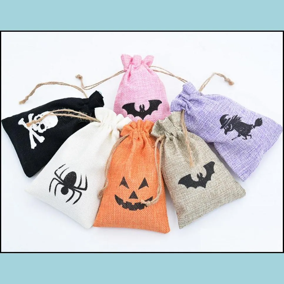 burlap bags jute drawstrings candy pouch gift wrap halloween treat bag with different designs party decoration colorful