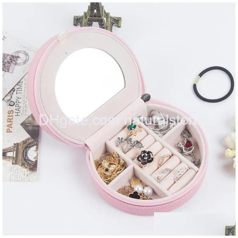 portable jewelry box organizer pu leather jewellery case with mirror for rings earrings necklace travel gifts boxes